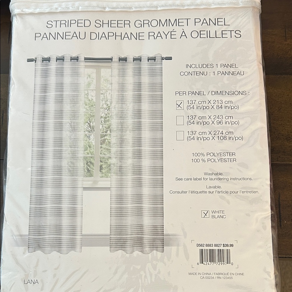 Distinctly Home Lana White Striped Sheer
NWT
Grey Grommet Panel Curtain 54Wx84L